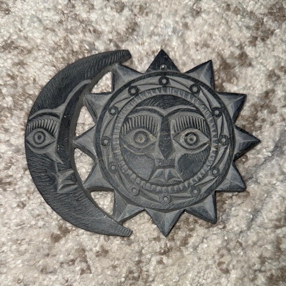 Vintage Carved Stone Sun & Moon Sculpture 🌞🌙